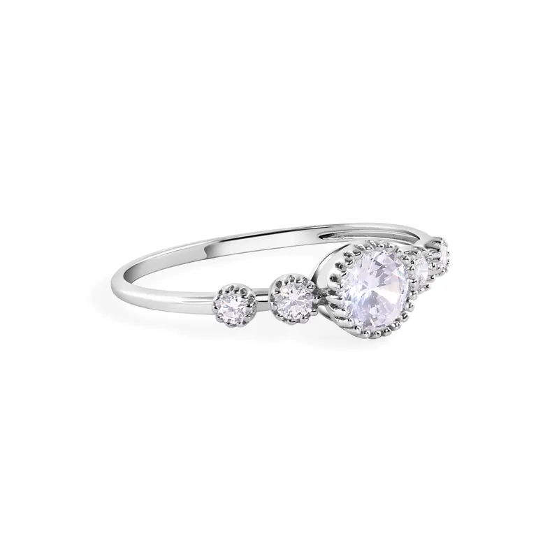 1.4Mm Rhodium-Plated Sterling Silver Band With Round Clear Cz Stone - Gmr00403 1