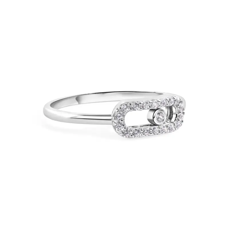 1.8Mm Oval Fidget-Style Rhodium-Plated Sterling Silver Ring With Clear Cz - Gmr00404 1