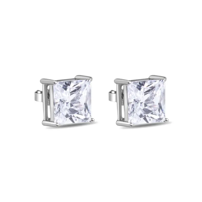 11Mm Square Cz Earrings In Rhodium-Plated 925 Sterling Silver – Clearance Design 1