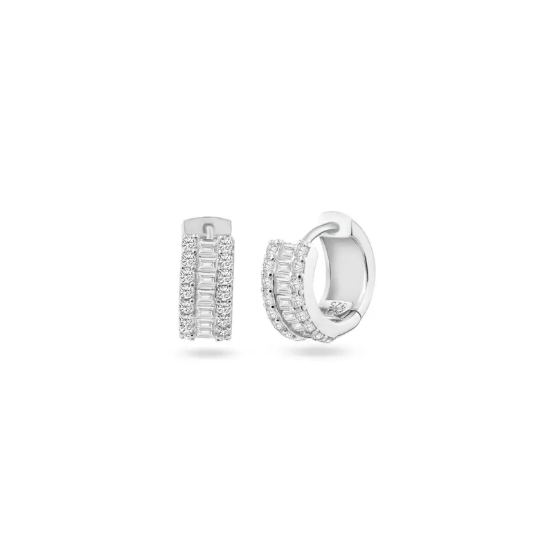 13Mm Minimalist Pave Cz Huggie Hoop Earrings – Rhodium-Plated Sterling Silver 1