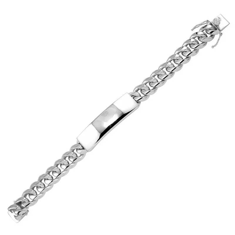 14.5Mm Miami Cuban Link Id Bracelet In Rhodium-Plated Sterling Silver - Cdib00046 1