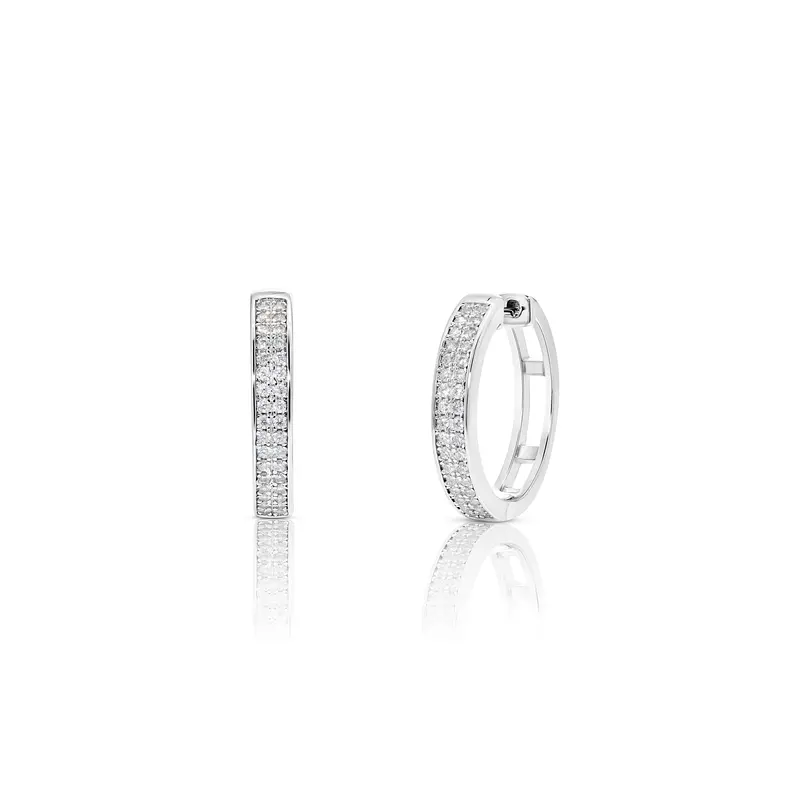 14.5Mm Rhodium-Plated Sterling Silver Huggie Hoop Earrings With Moissanite Accents 1