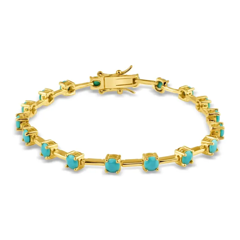 14K Yellow Gold-Plated Tennis Bracelet With Turquoise Cz Stones – Bgb00385 1