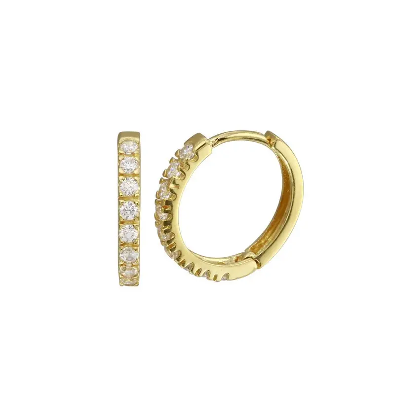 15Mm Gold-Plated Sterling Silver Cz Hoop Earrings 1