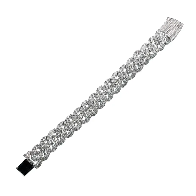 17Mm Iced-Out Cuban Link Bracelet Featuring Pave Moissanite In Rhodium-Plated 925 Silver 1