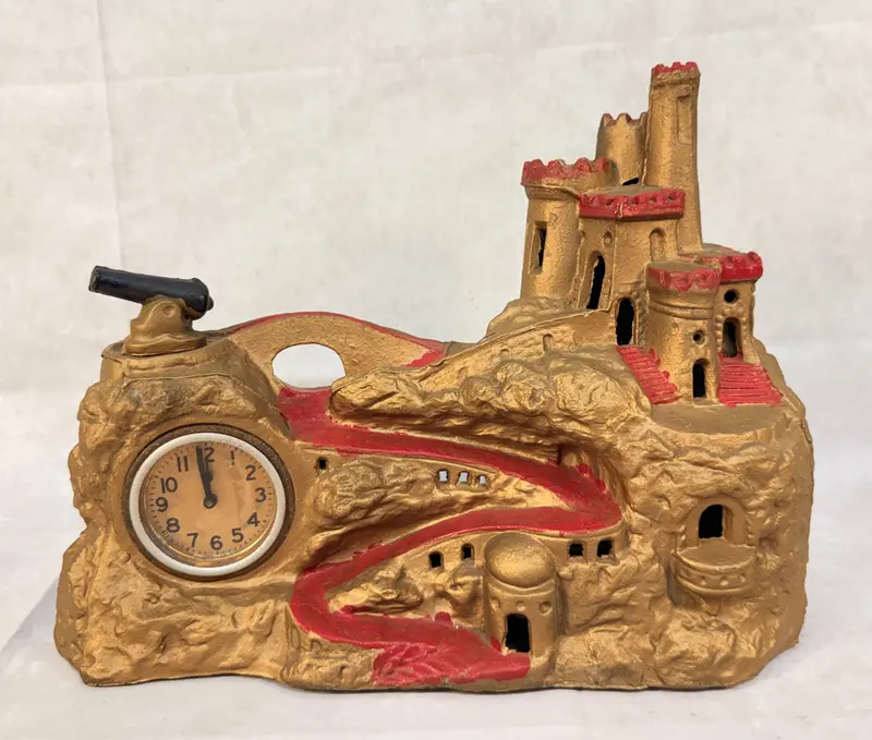 1930S Castle Cannon Clock Lamp – Pot Metal Antique Desk Light (Non-Functional) 1