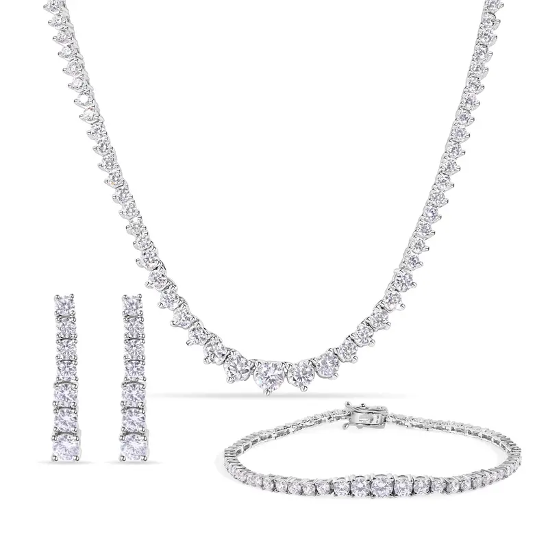 2.6Mm Clear Cz Tennis Jewelry Set: Necklace, Bracelet, And Climbing Earrings In Rhodium-Plated Sterling Silver - Gms00033 1