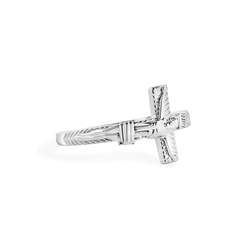 2.6Mm Rhodium-Plated Sterling Silver Cross Ring Featuring Jesus Christ Motif - Gmr00406 1