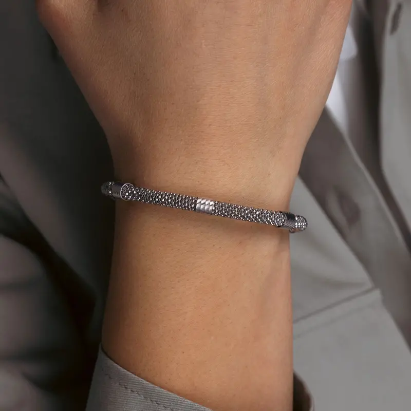 3-Bar Beaded Italian Bracelet In Rhodium-Plated 925 Sterling Silver 1