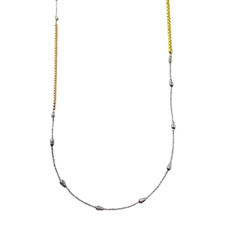 34-Inch Beaded Necklace: Tri-Tone Finish (Rose Gold, Gold, Rhodium) – Ecn00058Rgp 1