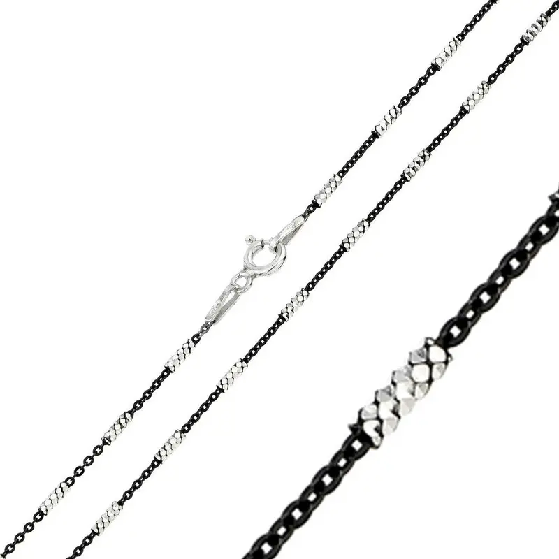 925 Sterling Silver Black Rhodium-Plated Bright Tube Necklace Chain With Diamond Cut (030) - Ch245 Blk 1