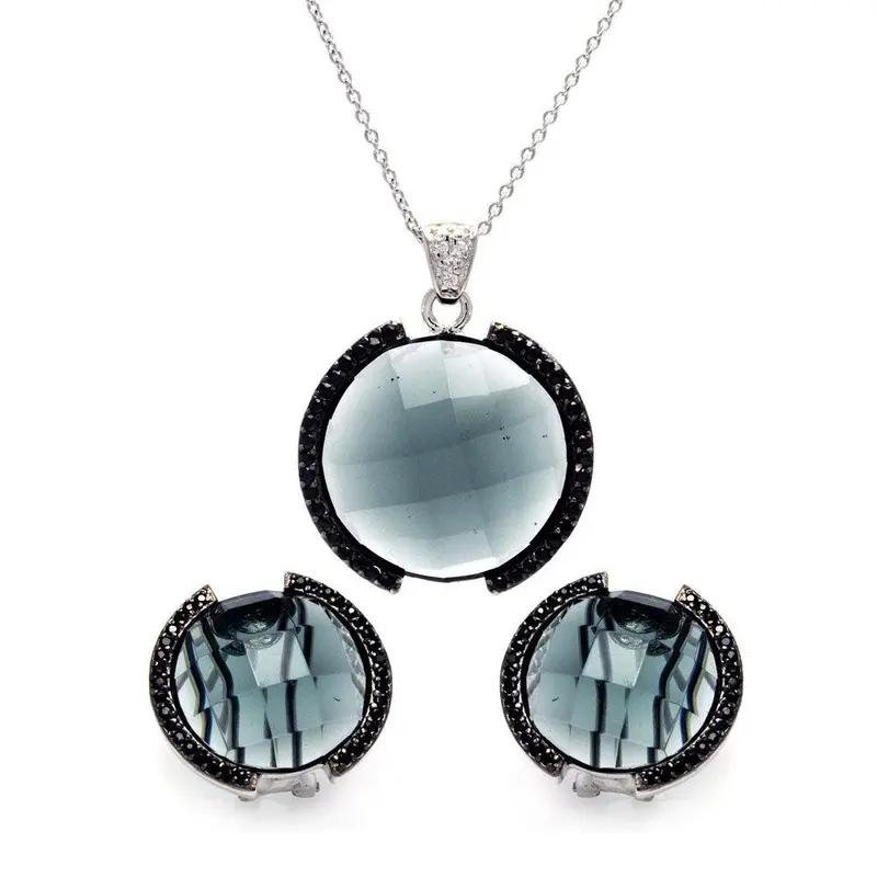 925 Sterling Silver Black & Rhodium-Plated Round Cz Jewelry Set - Sts00189 1