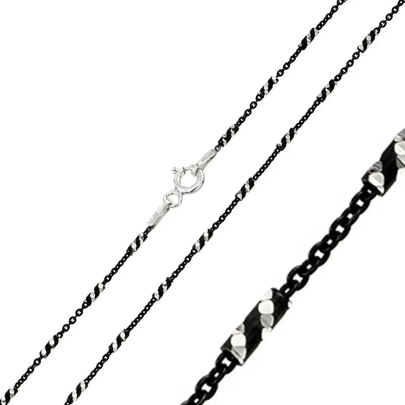 925 Sterling Silver Black Rhodium-Plated Spiral Tube Necklace Chain With Diamond Cut (030) - Ch248 Blk 1