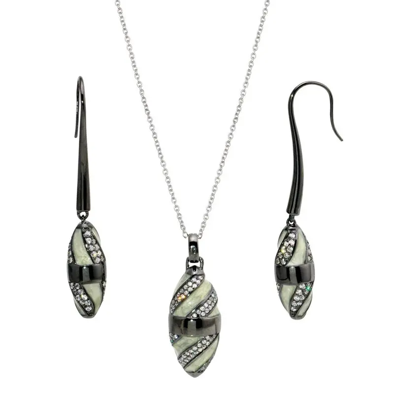 925 Sterling Silver Black Rope Oval Cz Earring & Necklace Set – Black Rhodium, White Stone Pave Bgs00132 1