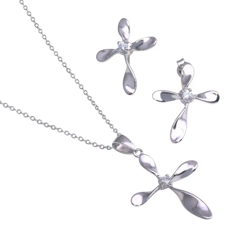 925 Sterling Silver Cross Cz Jewelry Set – Stud Earrings And Pendant Necklace - Sts00236 1