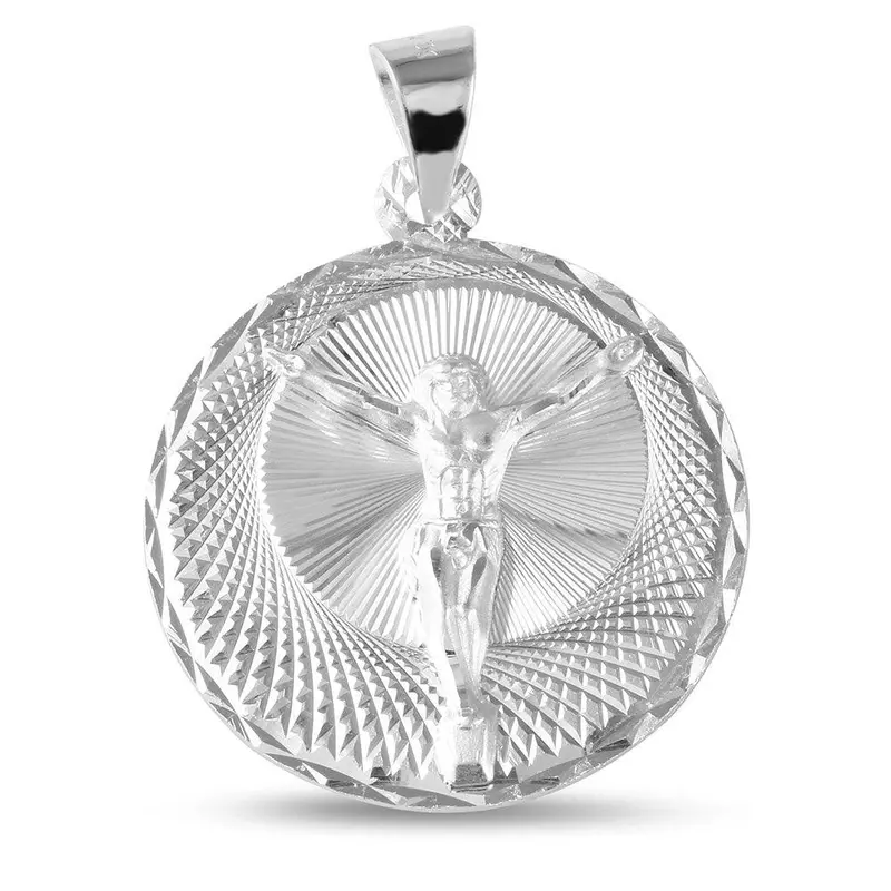 925 Sterling Silver Diamond-Cut Crucifix Medallion – High-Polish Finish - Jca045-6 1