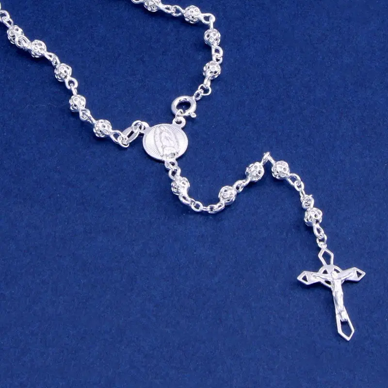 925 Sterling Silver High-Polish Filigree Rosary Necklace With 4Mm Beads - Ros12-4Mm 1
