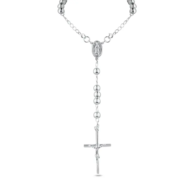 925 Sterling Silver High-Polish Rosary Necklace With 3Mm Beads - Rjp00005 1