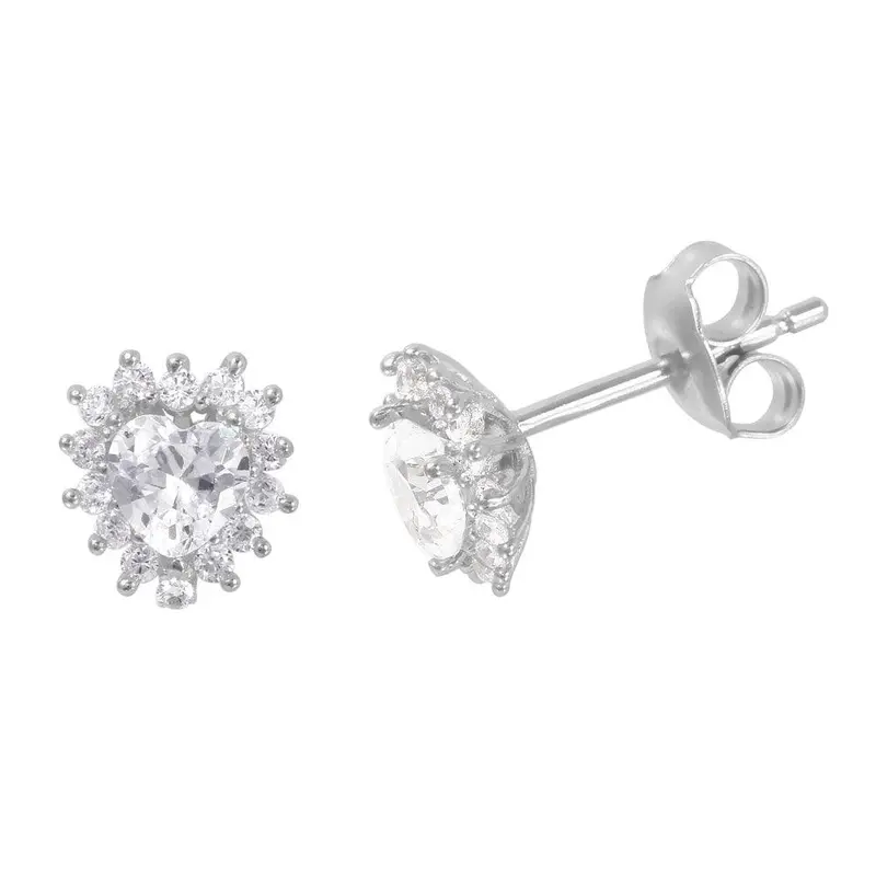 925 Sterling Silver Rhodium-Plated Cz Heart-Shaped Stud Earrings - Gme00007 1