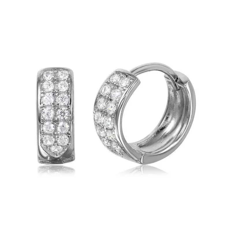 925 Sterling Silver Rhodium-Plated Cz Huggie Hoop Earrings 1