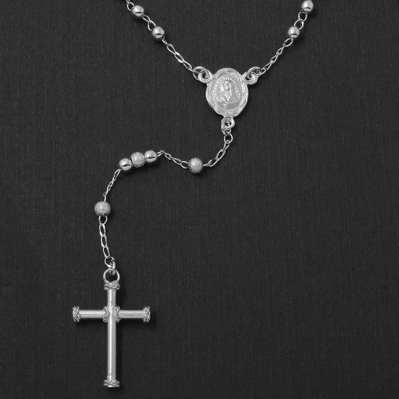 925 Sterling Silver Rhodium-Plated Glitter-Finished Rosary Necklace With 3Mm Beads - Rs06Rh-3Mm 1