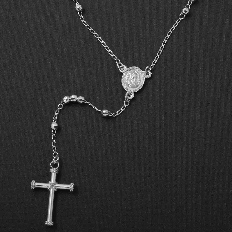 925 Sterling Silver Rhodium-Plated Rosary Necklace With Diamond-Cut 3Mm Beads - Rs04Rh-3Mm 1