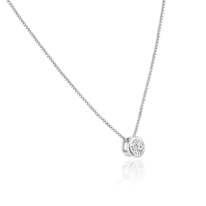 925 Sterling Silver Rhodium-Plated Round Cubic Zirconia Solitaire Necklace 1