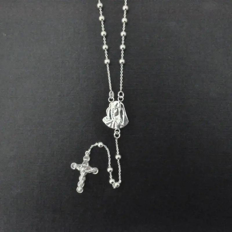 925 Sterling Silver Rosary-Style Necklace With 4Mm Beads, Medallion, And Cross Charm – Ros32-4Mm 1