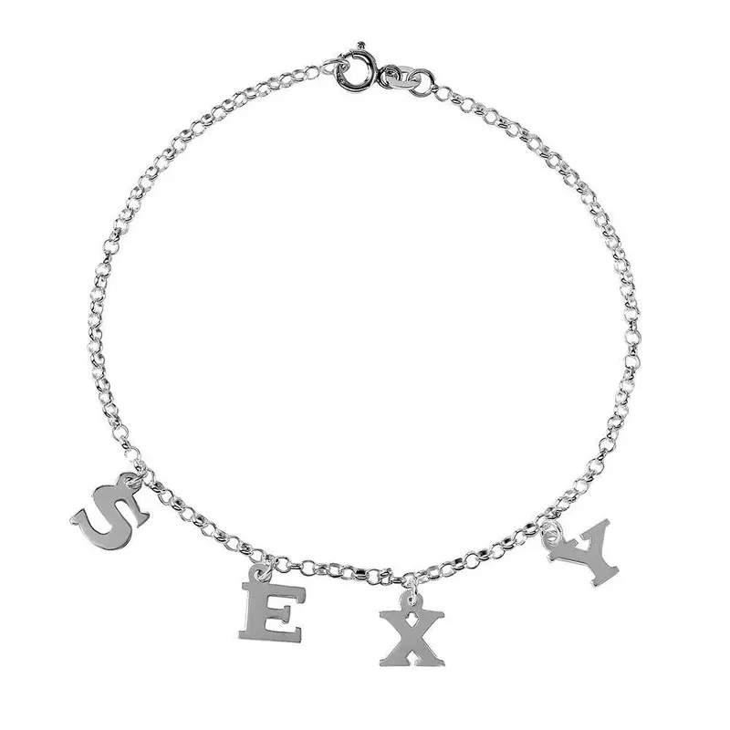 925 Sterling Silver Sexy-Embossed Dangling Charm Anklet With Delicate Link Details - Ank00007 1