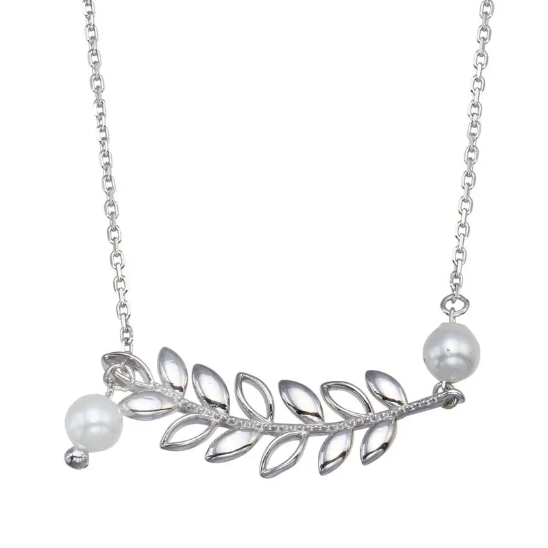 Adjustable Tree Branch Necklace With Dangling Pearl Accents In Rhodium-Plated Sterling Silver - Gmn00086 1