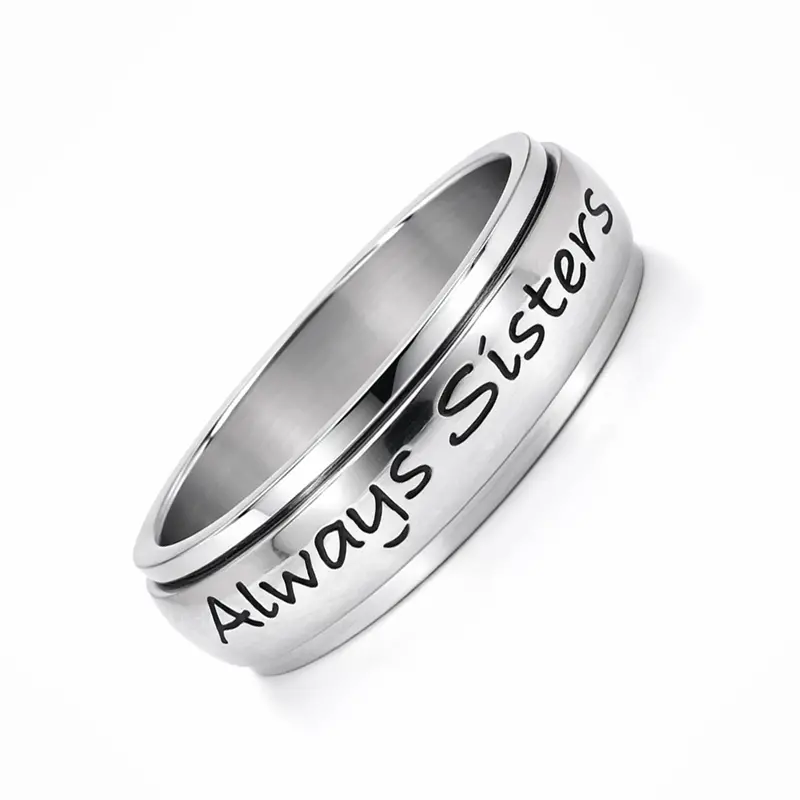 'Always Sisters, Forever Friends' Engraved Ring In Rhodium-Plated Stainless Steel 1