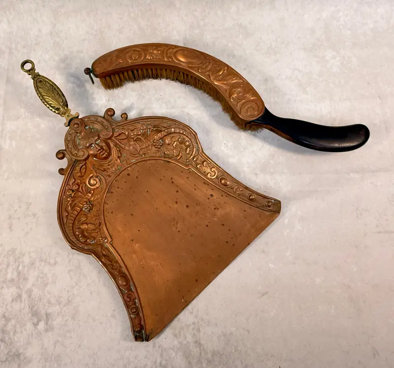 Antique Art Nouveau Copper Crumb Sweeper Set – Dust Pan And Broom Pair 1