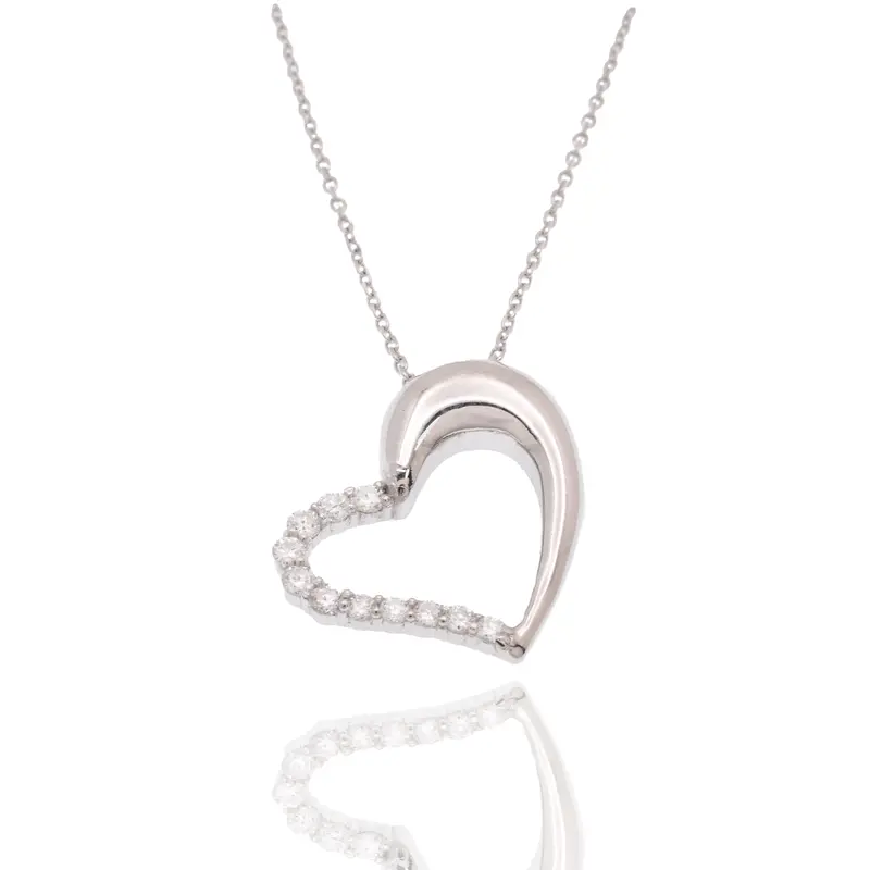 Asymmetrical Heart Pendant Necklace With Lab-Grown Diamond – Adjustable Rhodium Finish 1