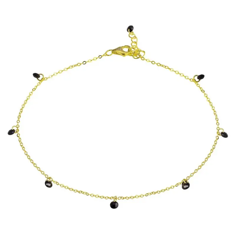 Black Cz Anklet With Gold-Plated Sterling Silver Chain – Sta00572Gp 1
