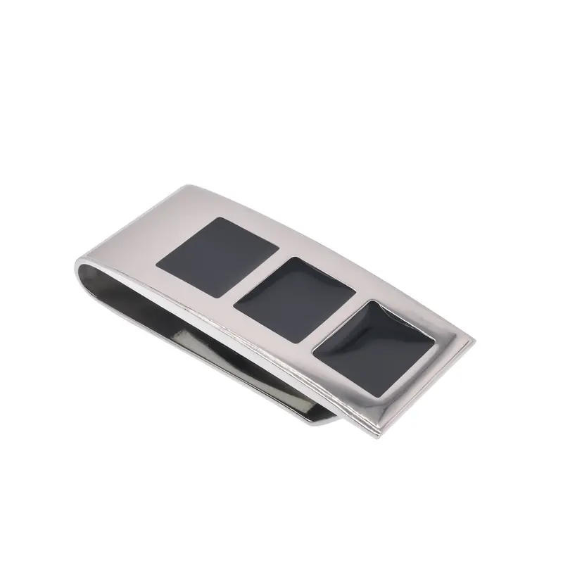 Black Enamel Square Money Clip – 22Mm × 48Mm Rhodium-Plated Stainless Steel 1