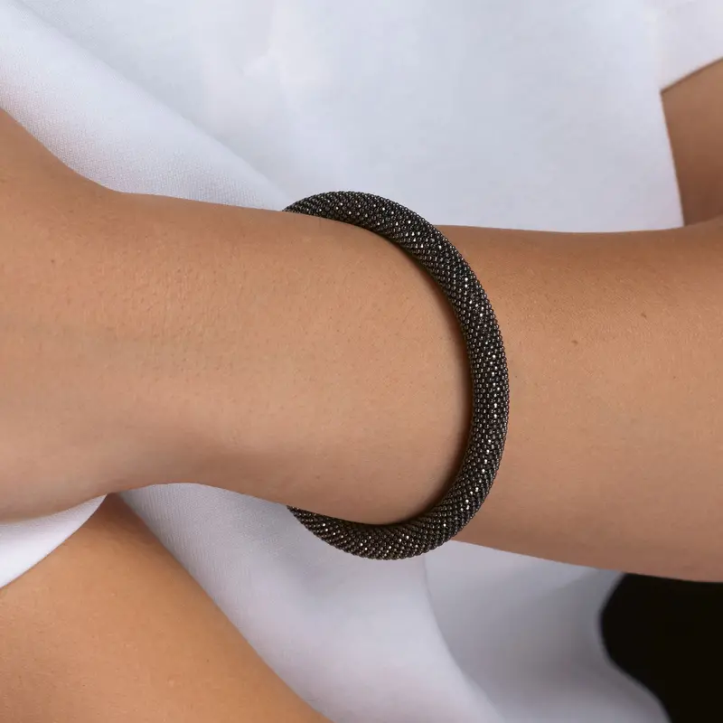 Black Rhodium-Plated Large Beaded Italian Bracelet In Sterling Silver 1