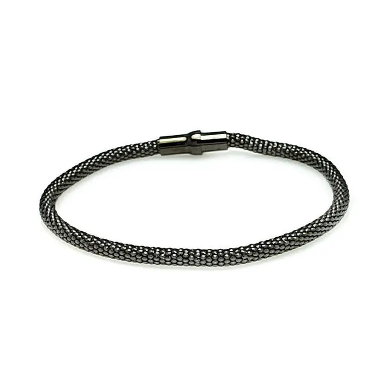 Black Rhodium-Plated Sterling Silver Popcorn Chain Italian Bracelet 1
