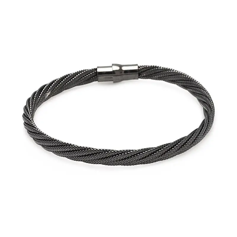 Black Rhodium-Plated Twist Design Italian Bracelet In Sterling Silver 1