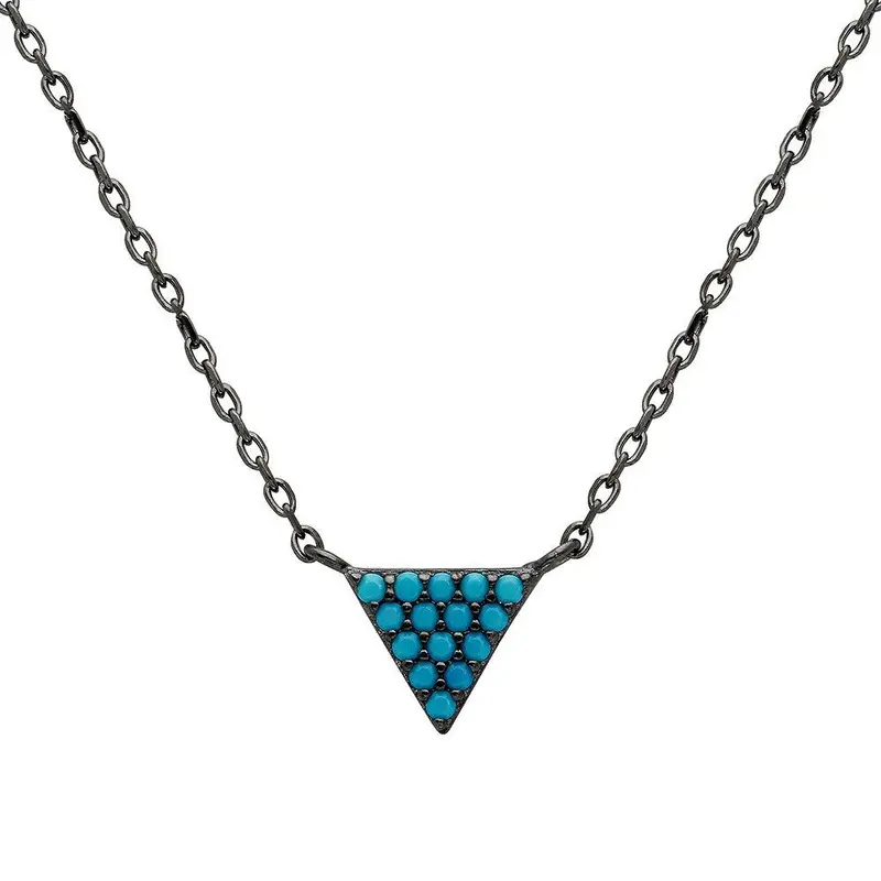 Black Rhodium Triangle Pendant Necklace Adorned With Turquoise Stones – Stp01540Bp 1