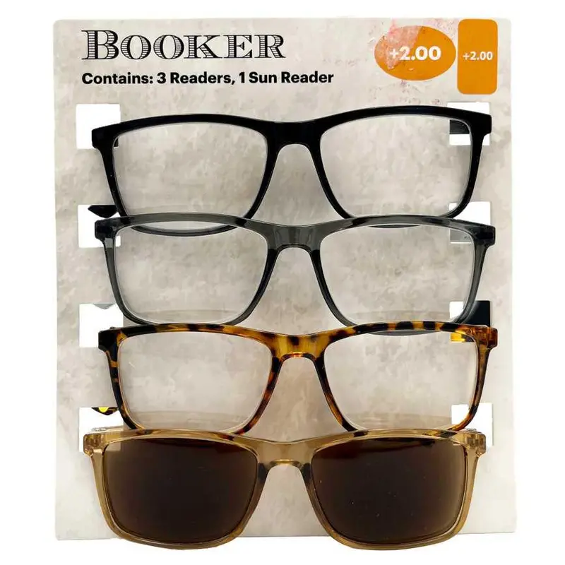 Booker +2.00 Reading Glasses – 4-Pack Lightweight Eyewear 1
