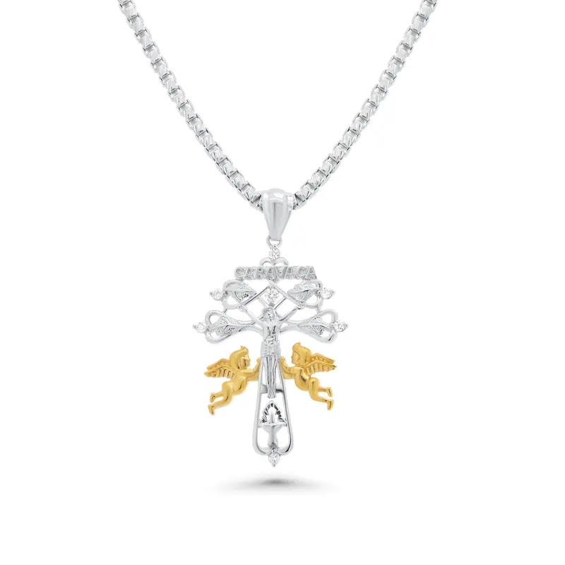 Caravaca Cherubs Crucifix Pendant – Two-Tone 925 Silver With Moissanite 1