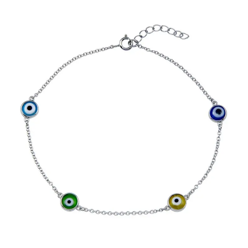 Charm Anklet Featuring An Evil Eye Motif In Rhodium-Plated Sterling Silver 1