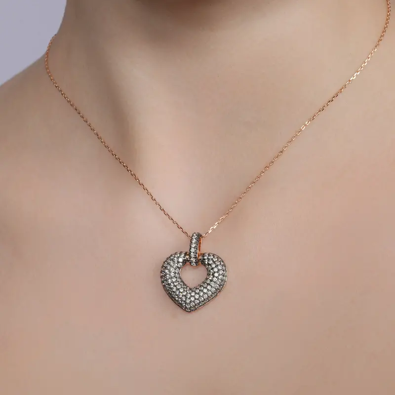 Chunky Black Cz Heart Pendant Necklace In Rose Gold–Plated Sterling Silver 1