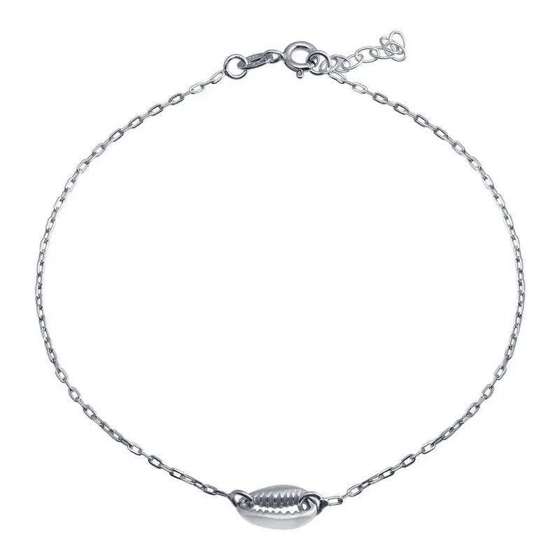 Clam Mouth Chain Anklet In Rhodium-Plated 925 Sterling Silver – Coastal-Inspired Foot Jewelry Soa00028 1
