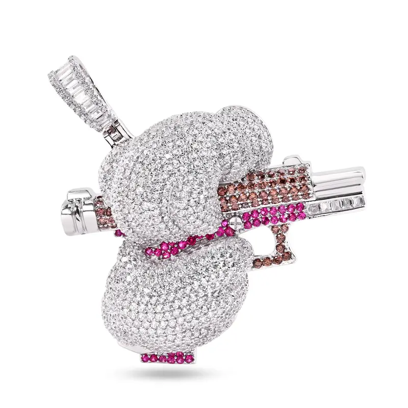 Cocking Gun Pendant: Rhodium-Plated 925 Silver With Brown, Red, And Clear Cubic Zirconia 1