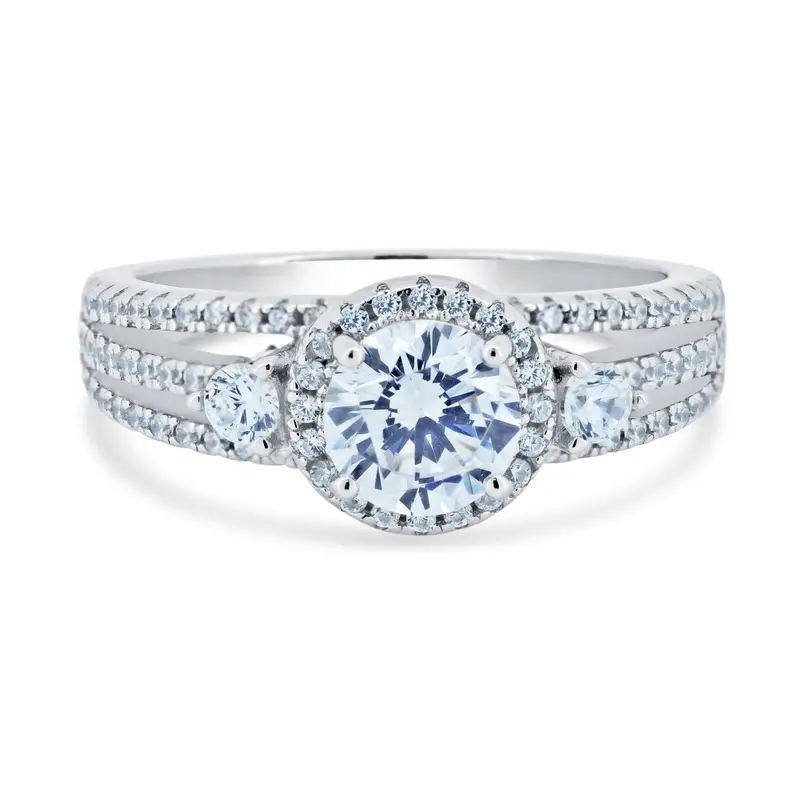Cubic Zirconia-Encrusted Solitaire Engagement Ring, Rhodium-Plated Sterling Silver - Str01170 1