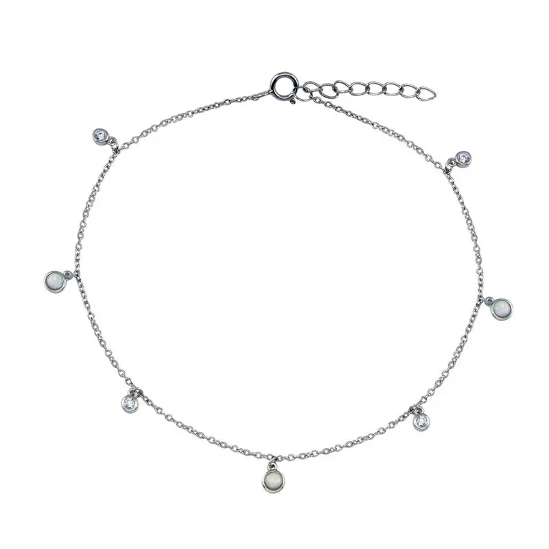Dangling Mother-Of-Pearl Link Anklet With Cubic Zirconia Accents 1