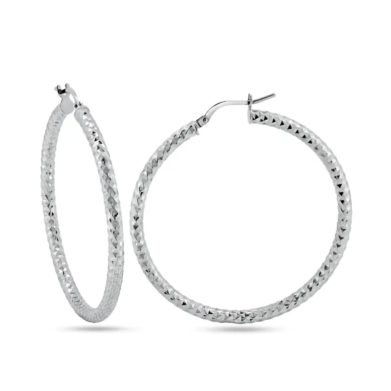 Diamond-Cut Textured Hoop Earrings – 3Mm 925 Sterling Silver 1