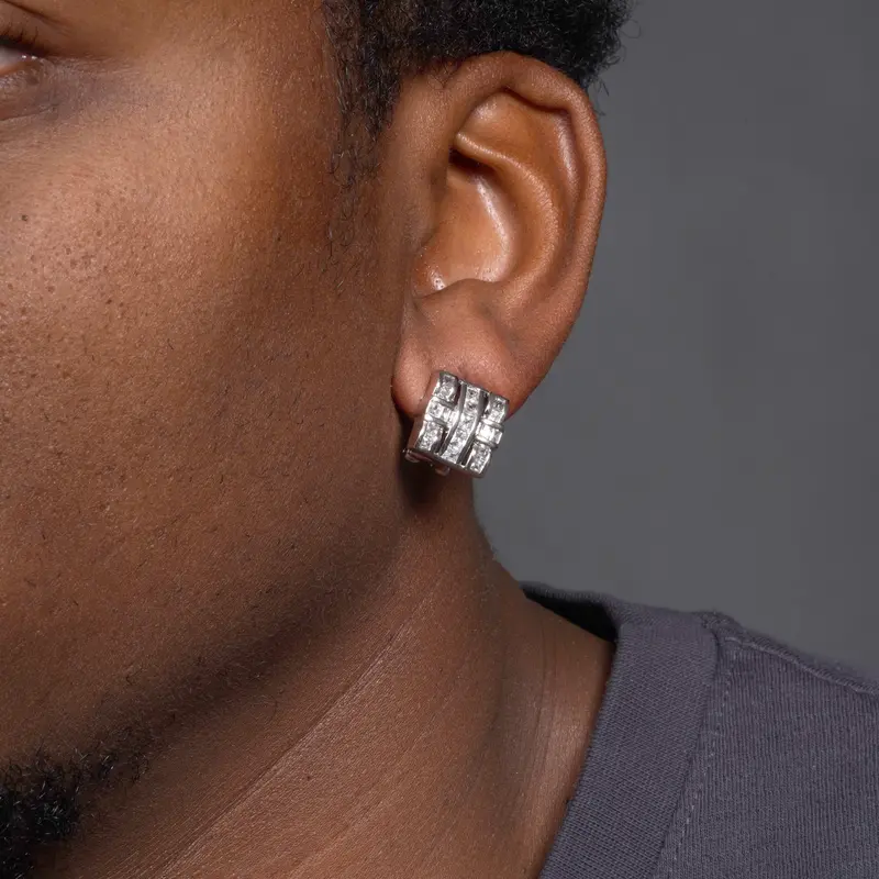 Discount Rhodium-Plated Sterling Silver Square Cross Earrings With Clear Cz Stones 1