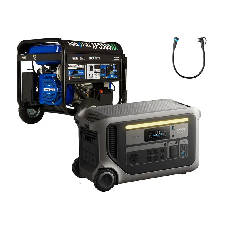 Duromax Xp5500Hx Dual-Fuel Generator + Anker Solix F3000 – 120V Interconnect Adapter Set 1